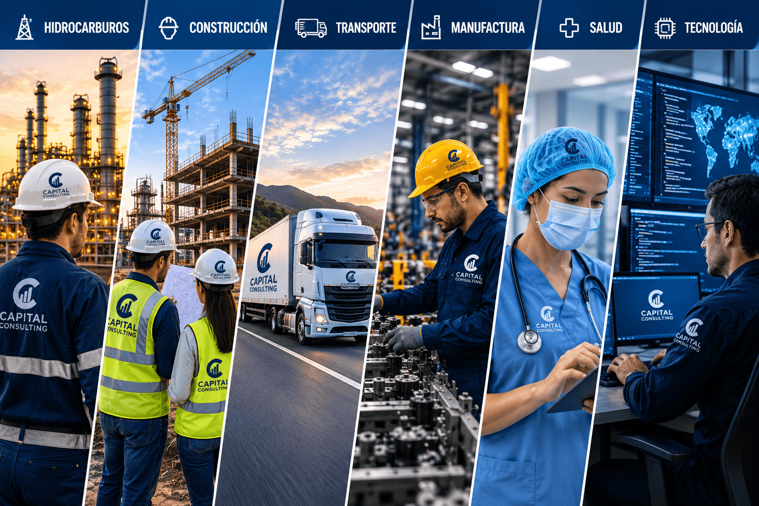 Sectores atendidos por Capital Staffing: hidrocarburos, construcción, transporte, manufactura, salud y tecnología