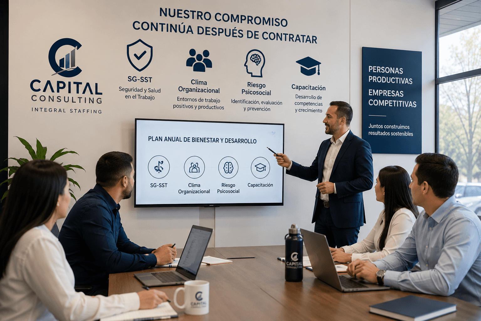 Presentación del plan anual de bienestar y desarrollo de Capital Staffing: SG-SST, clima organizacional, riesgo psicosocial y capacitación