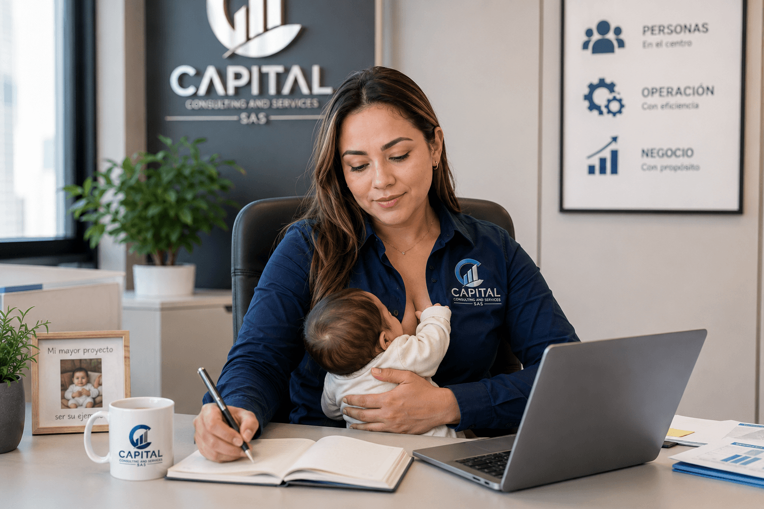 Profesional de Capital Consulting atendiendo una videollamada de asesoría desde su oficina