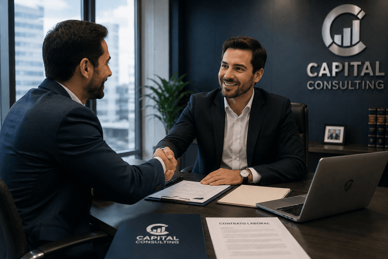 Asesores de Capital Business Services cerrando un acuerdo laboral con un cliente