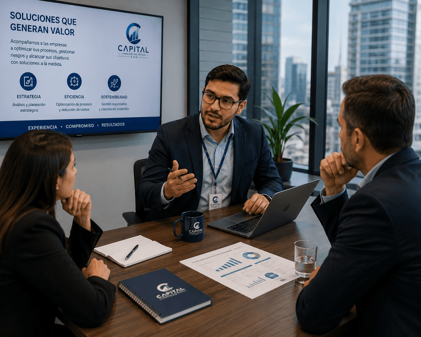 Equipo directivo de Capital Consulting definiendo el plan de acompañamiento en gestión de riesgos HSE
