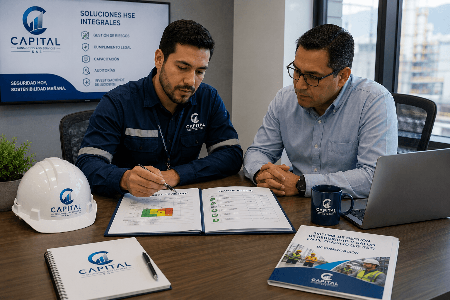 Consultores de Capital HSE revisando la documentación del Sistema de Gestión de Seguridad y Salud en el Trabajo