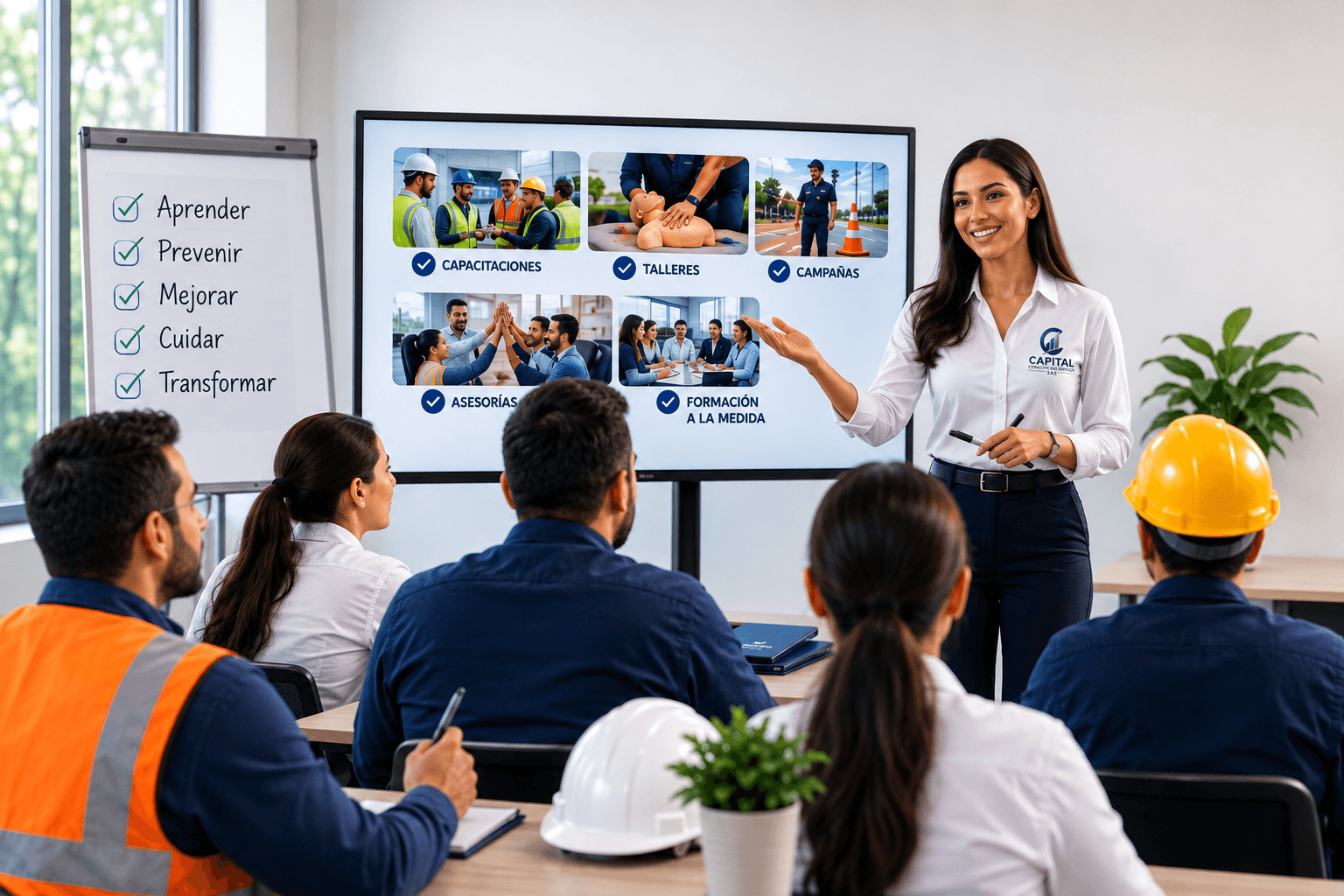 Instructora de Capital Learning dirigiendo una sesión de formación empresarial