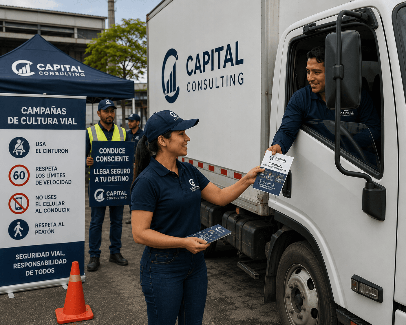 Campaña de cultura vial de Capital Consulting con material impreso para conductores