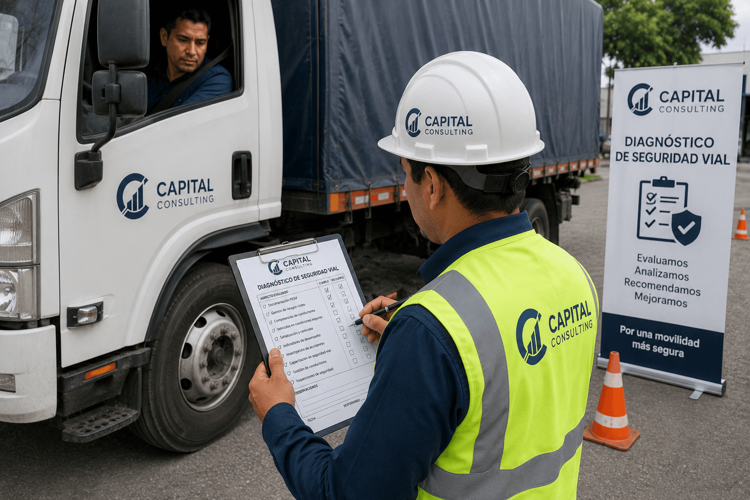 Equipo de Capital Consulting realizando un diagnóstico de seguridad vial en carretera